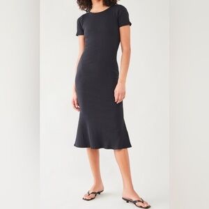 NEW Good American‎ Ribbed Cotton Jersey Midi Dress in Black M